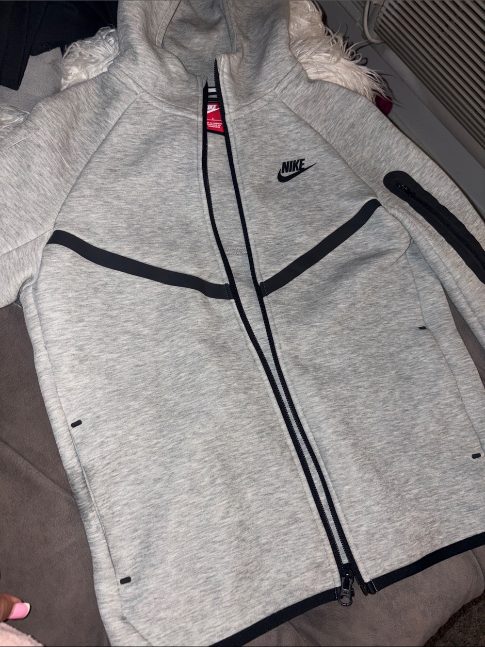 Nike Light Grey Performance Full-Zip Hoodie with Black Accents